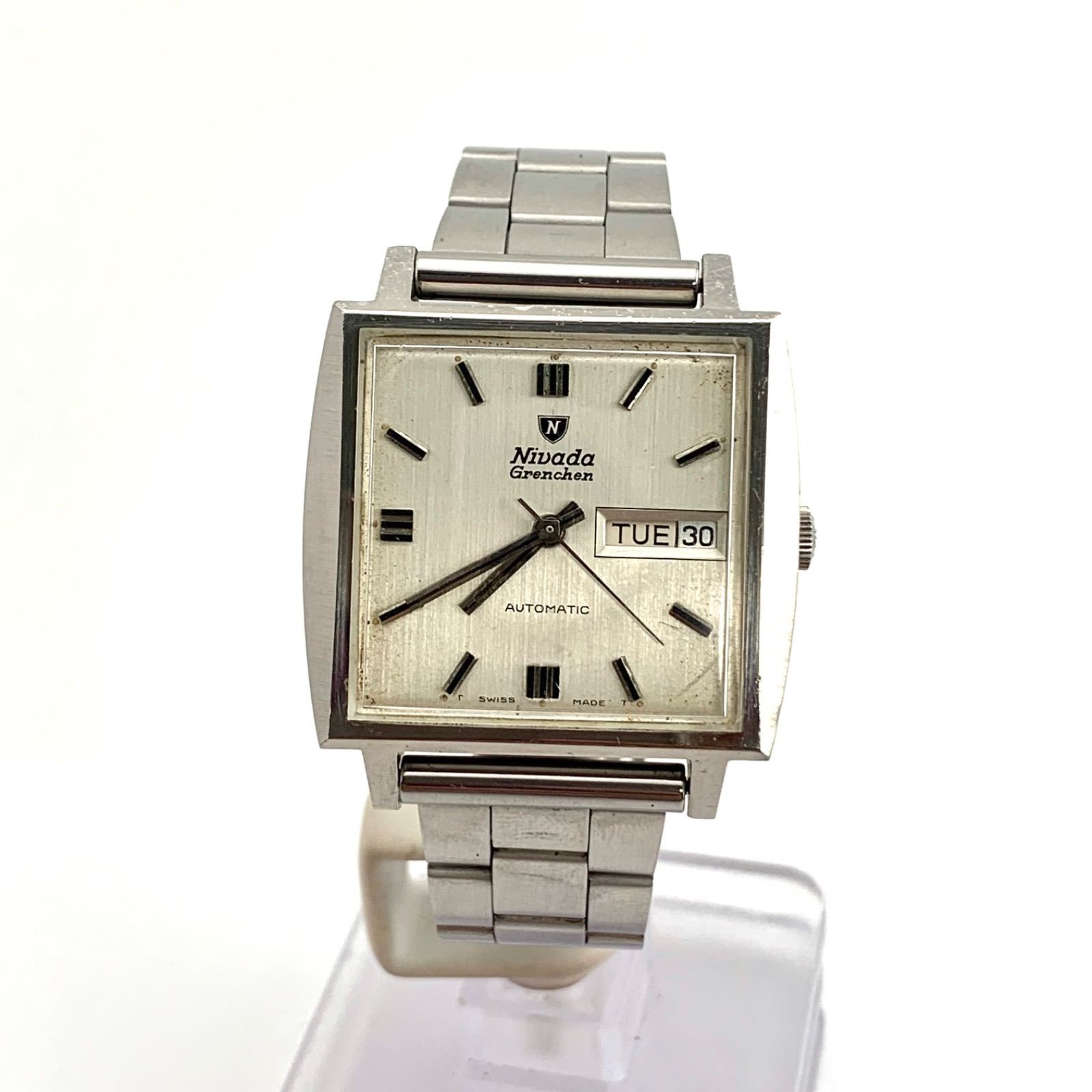 Nivada Grenchen Automatic Square Watch Day Date Stainless Steel From Japan