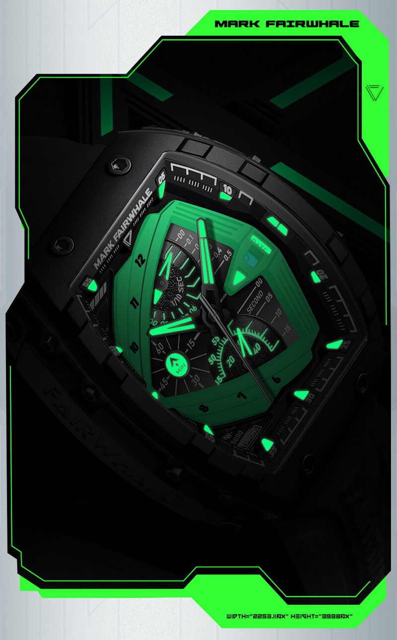 MARK FAIRWHALE Barrel Calendar Luminous Multifunction Chronograph Quartz Watch