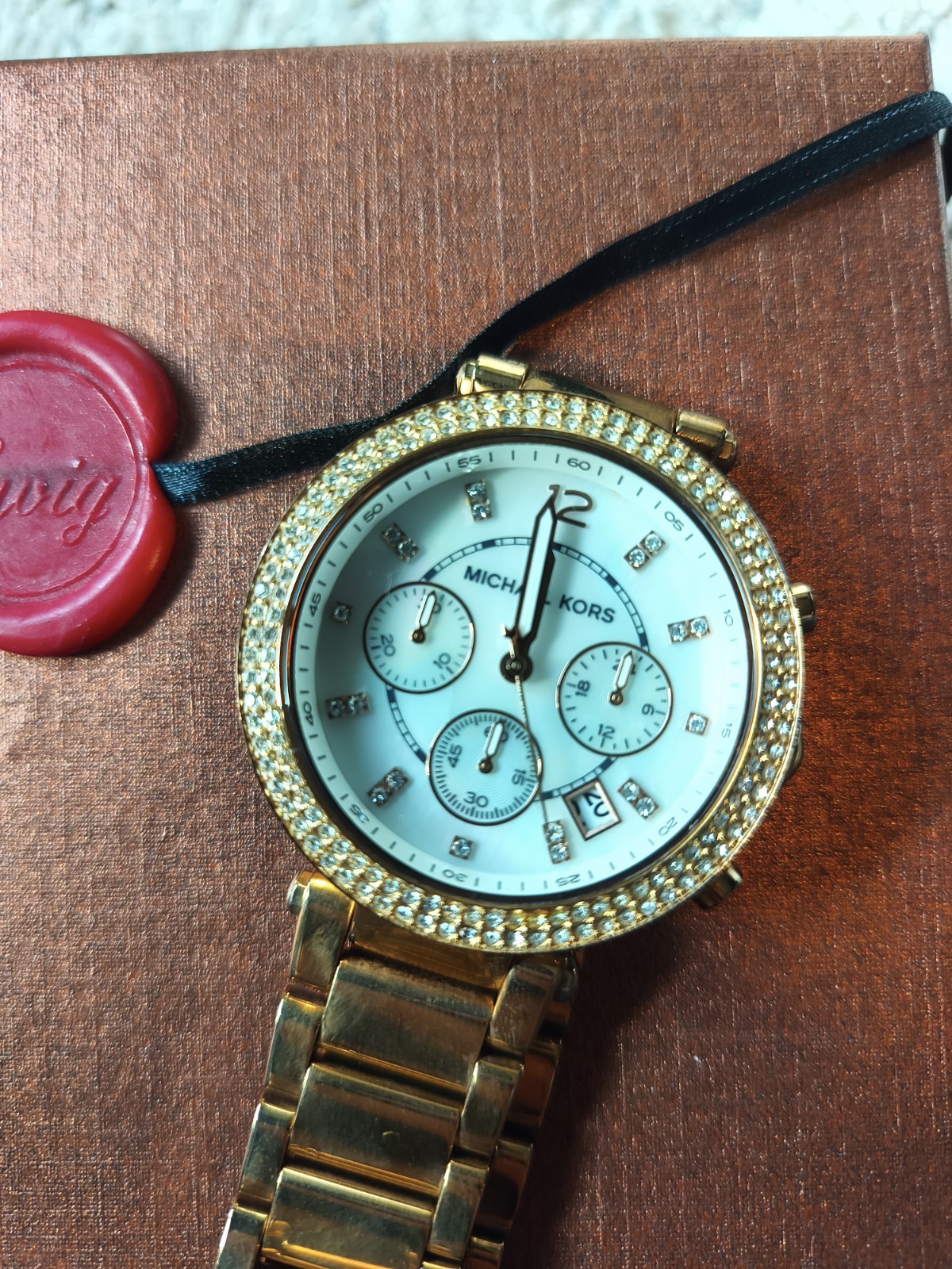 Michael Kors Women’s Gold Chronograph Wristwatch with Diamond Markers