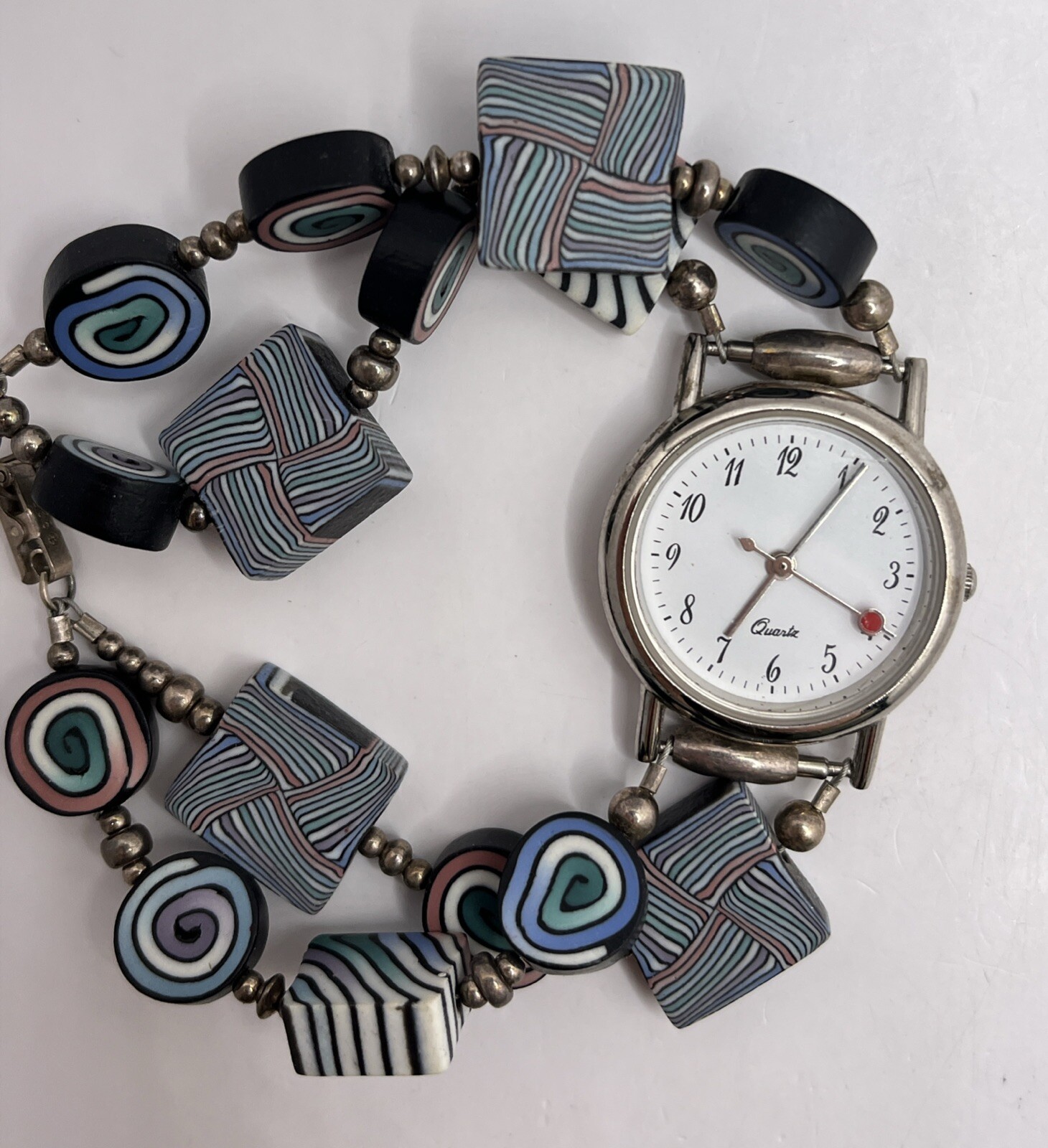 Artisan Polymer Clay Beaded Stretch Band Women’s Quartz Watch- New Battery