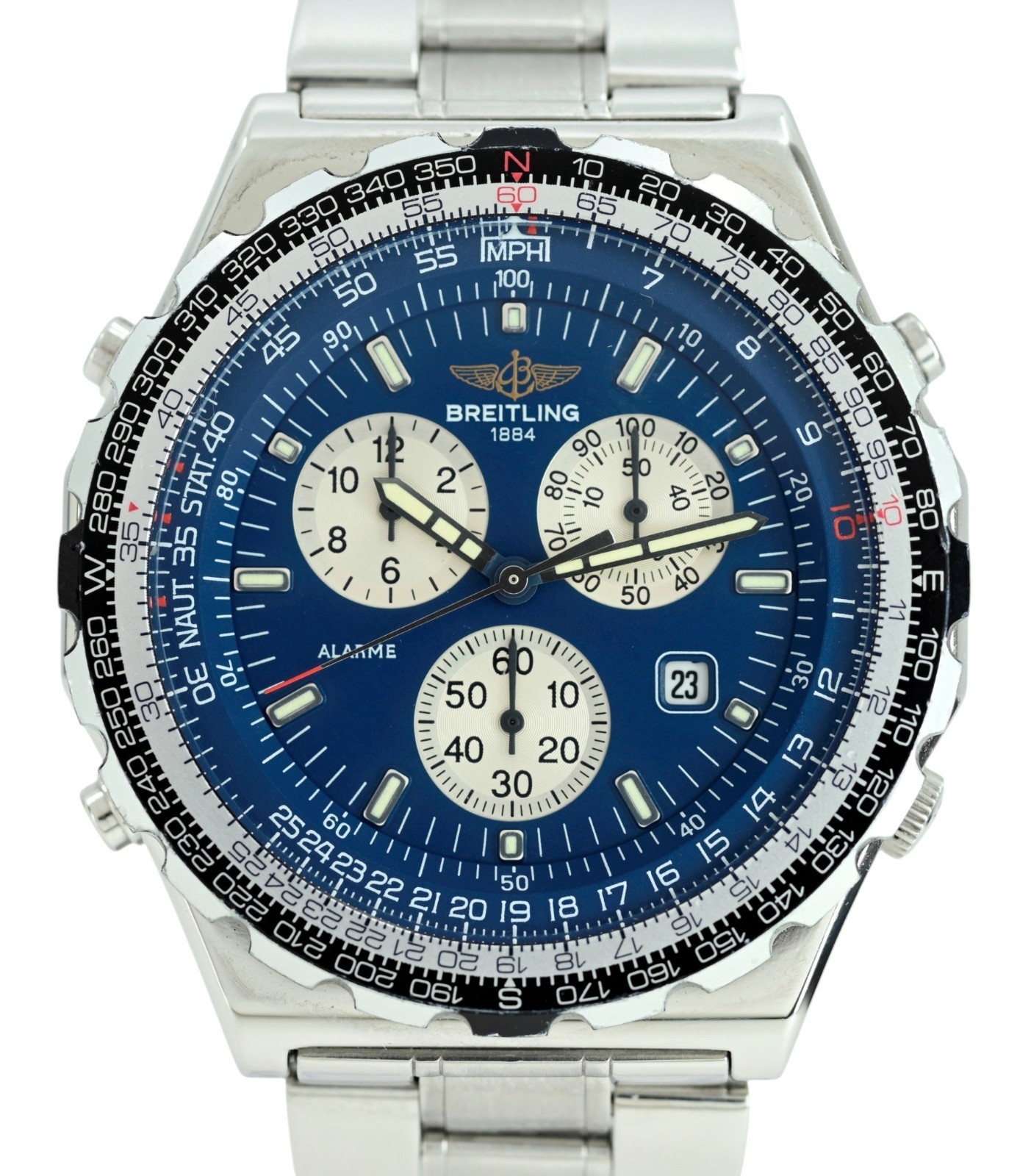 Breitling 42mm Men’s Navitimer Jupiter Pilot Blue Dial Alarme Watch Ref: A59028!
