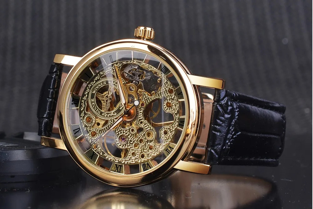 WINNER Mechanical Luxury Leather Elegant Skeleton Automatic Men’s Watch