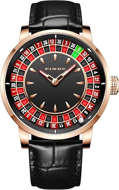 🔥USA🔥 PINDU Design NH35A Rotary Roulette Casino Mechanical Watch Leather P6626