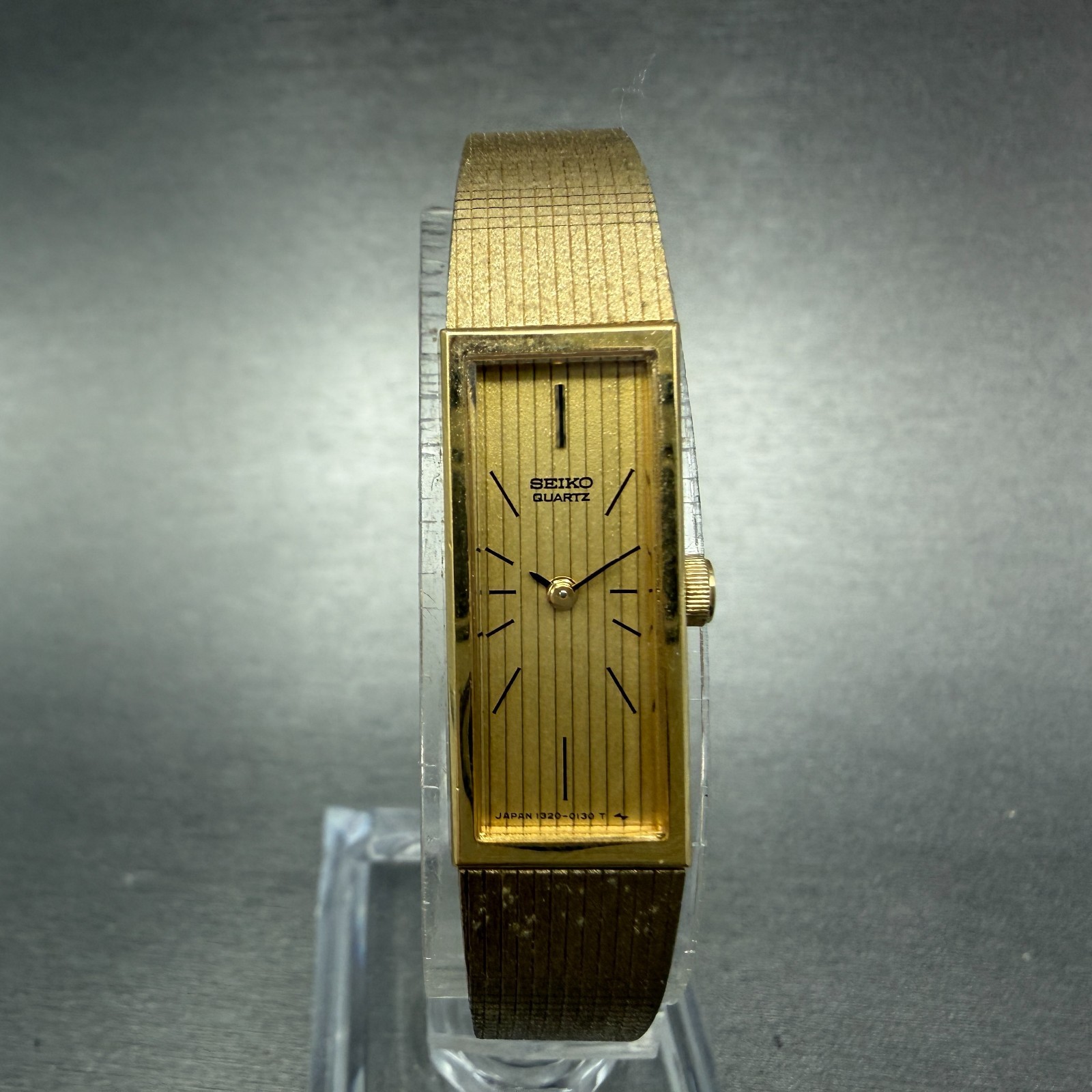 Seiko Tank Watch Women 12mm Champagne Dial Gold Tone 1320-5119 New Battery