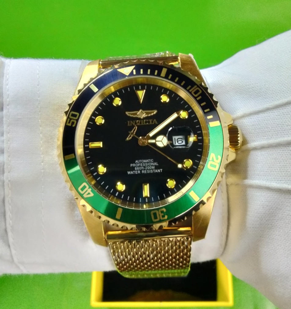 Invicta Pro Diver 47967 Automatic Men’s Watch 47mm Gold Black Dial 200M