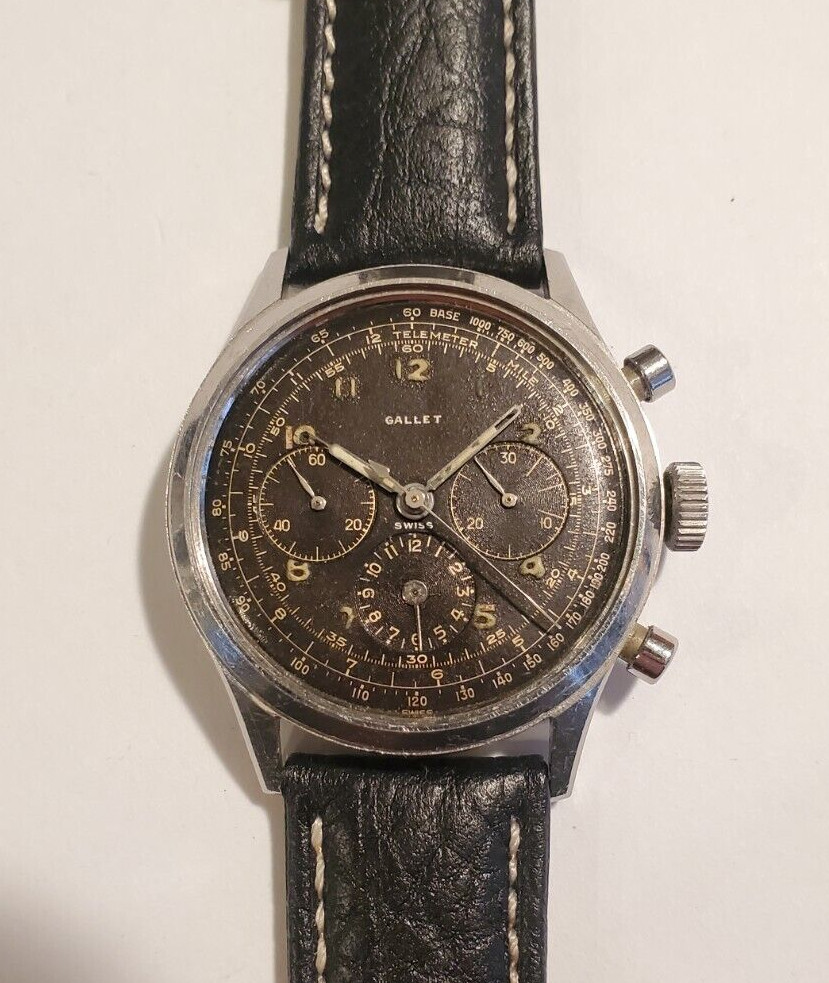 Vintage SS Gallet Multichron “Jim Clark” 3 Register Excelsior Park Chronograph