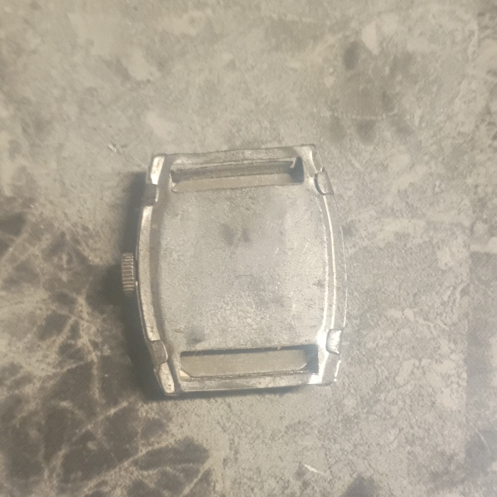 Vintage Rectangle Manual Mechanical Wristwatch, Silver Case, Beige Arabic Dial
