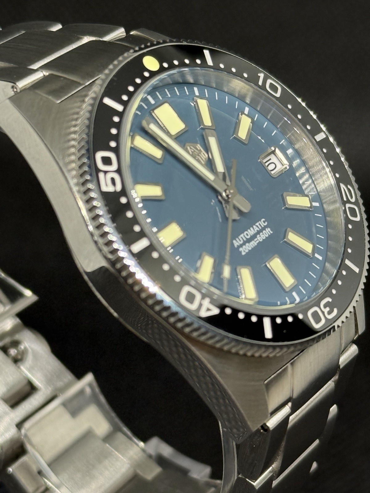 San Martin 40mm Automatic Diver 200m Blue Dial Black Bezel Date SS sn0007