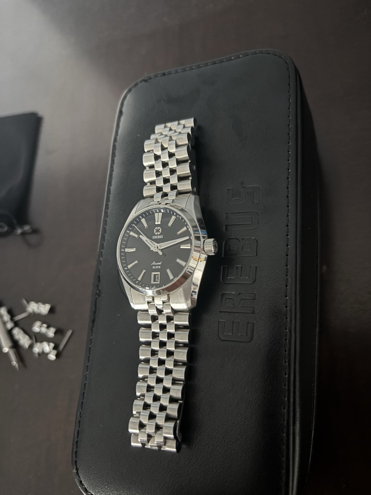 Erebus Ascent Automatic 39mm Black Dial Steel Bracelet 100m Date Screwdown