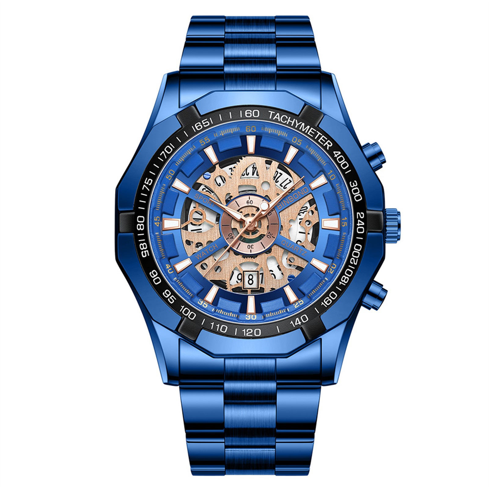 Men’s Waterproof Skeleton Stainless Steel Watch Luxury Quartz Wrist Watch