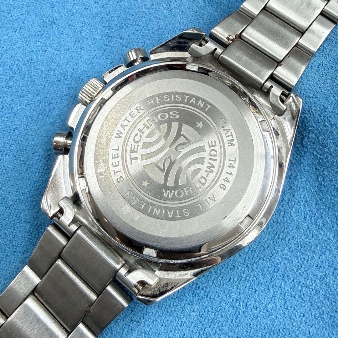 TECHNOS Chronograph Quartz Watch Wrist 18.5cm 7.28in Working Boxed Silver Japan
