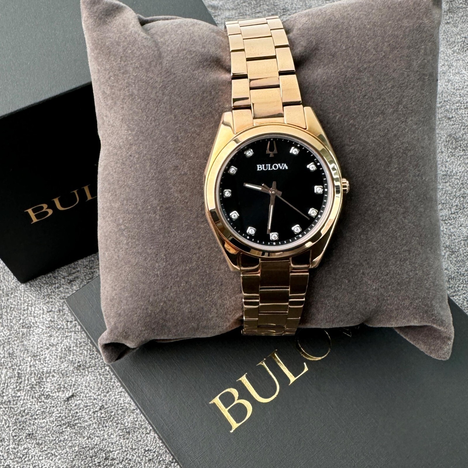 BULOVA WOMENS CLASSIC SURVEYOR ROSE GOLD DIAMOND GRAY DIAL WOMEN’S WATCH 97P156