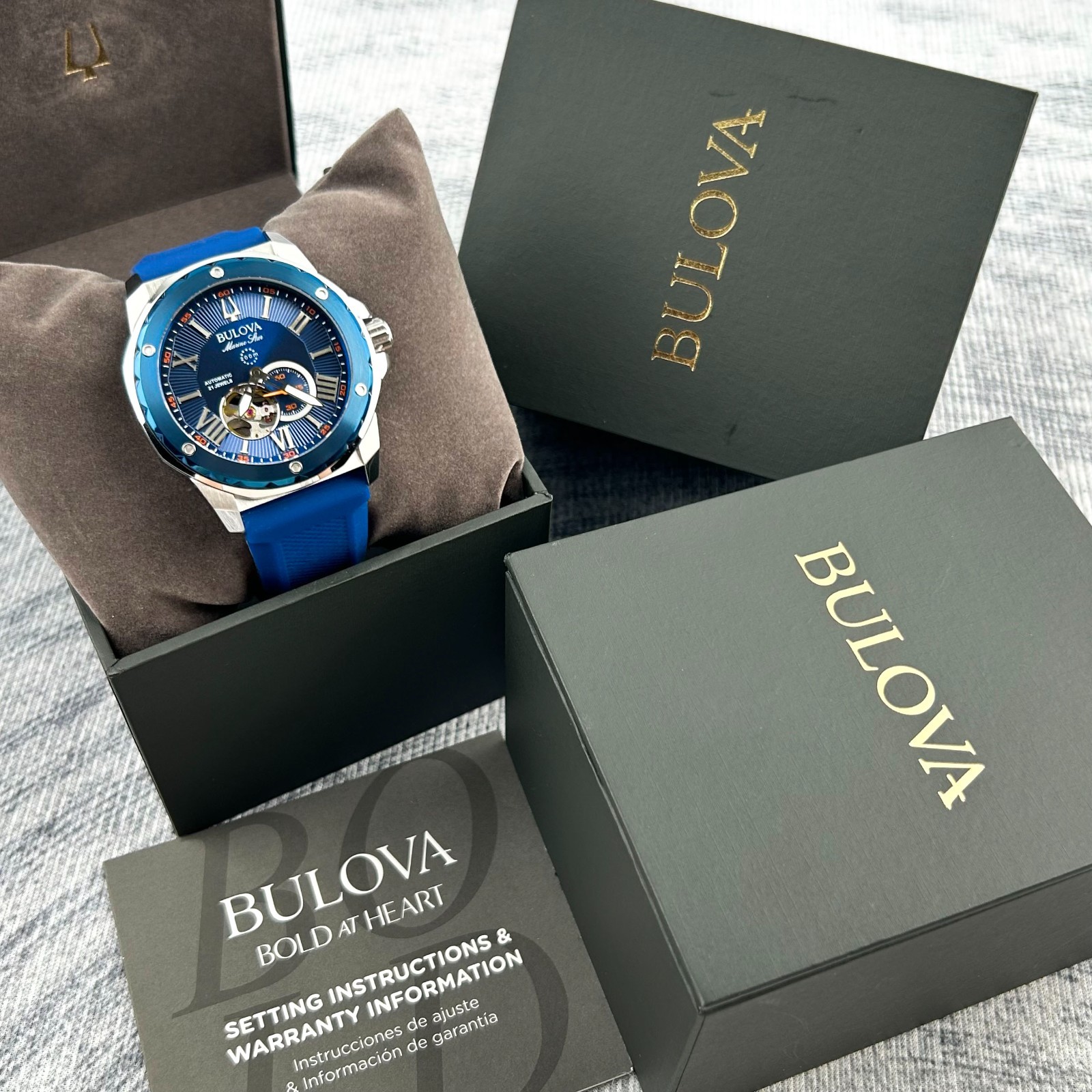 Bulova Marine Star Blue Dial-Blue Rubber Strap Men’s Automatic Watch 98A303