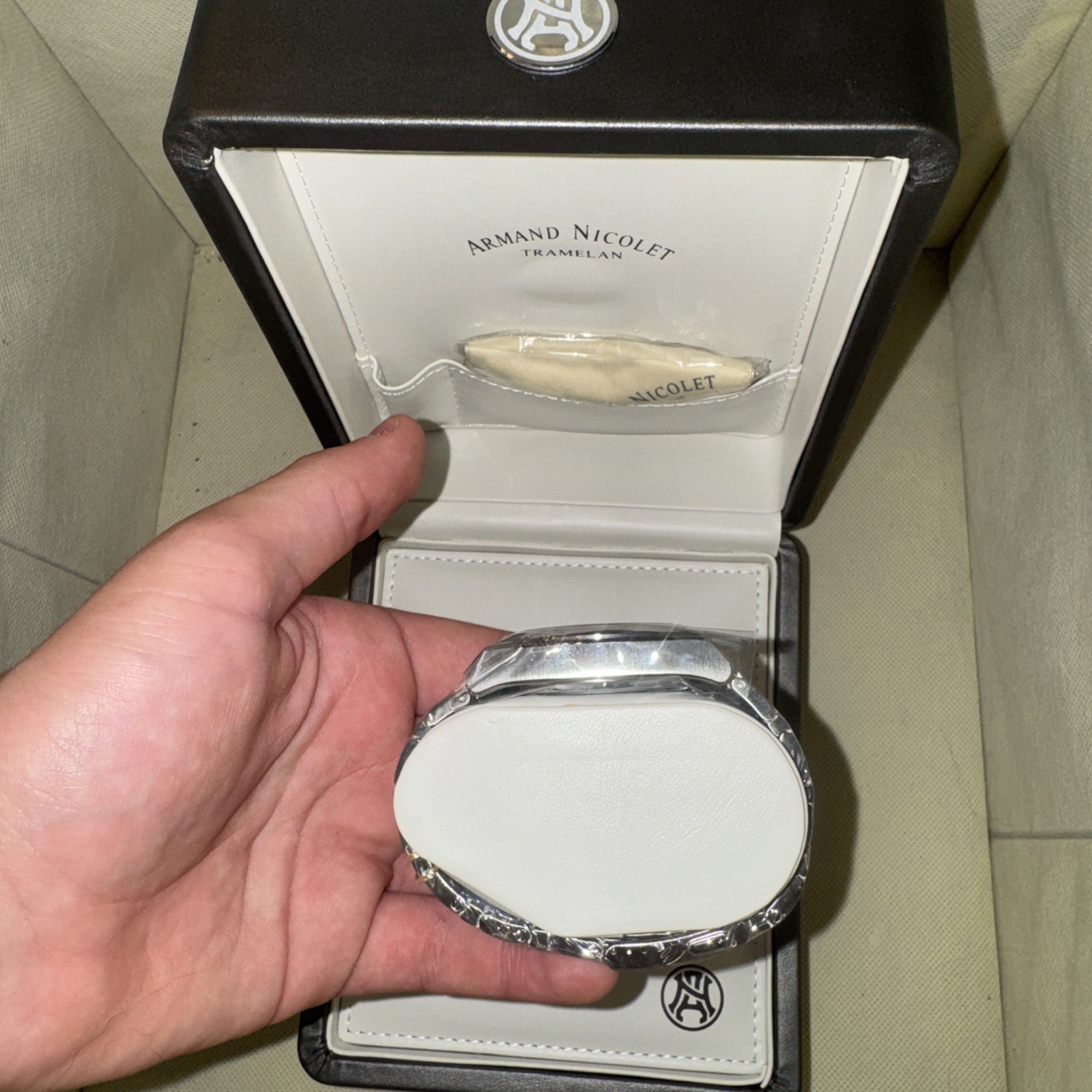 Armand Nicolet J09 Swiss Automatic Watch 41mm White Guilloche Dial Steel Box