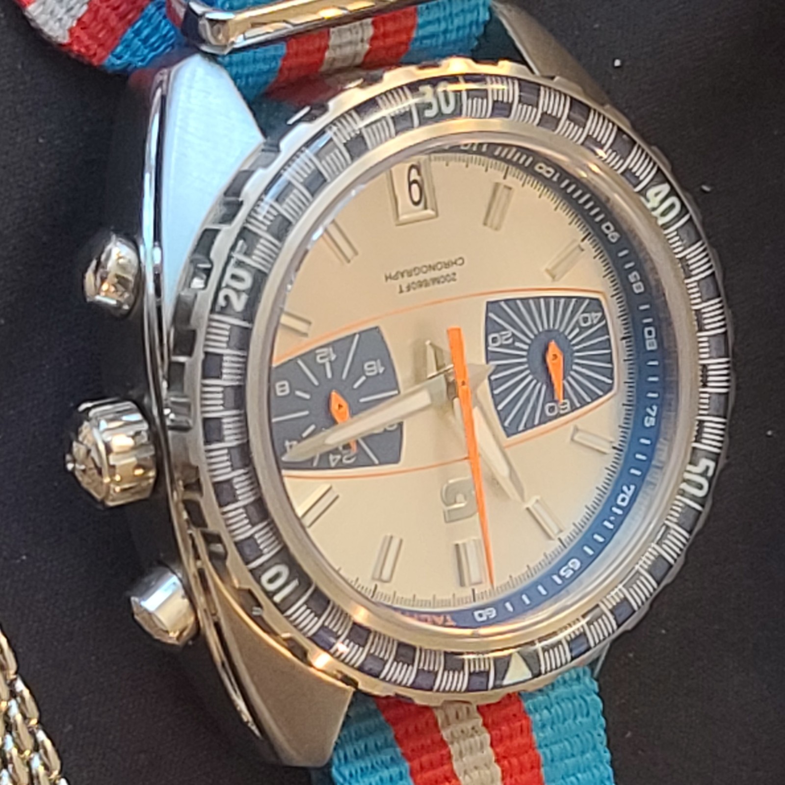 Straton Synchro Racing Chronograph Silver Blue Dial 40mm Quartz Blue Orange
