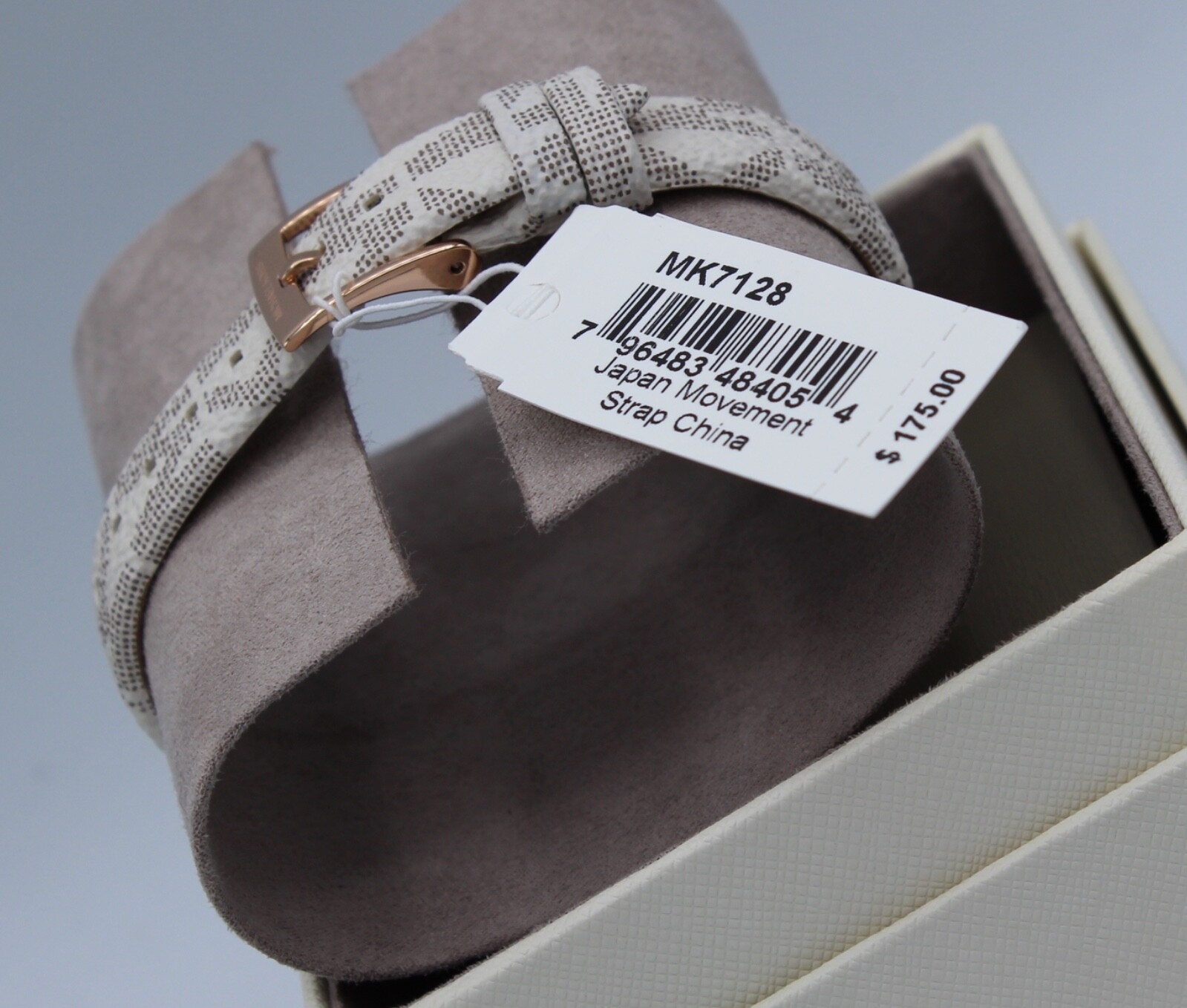 NEW AUTHENTIC MICHAEL KORS JAYNE VANILLA WHITE ROSE GOLD PVC WOMENS MK7128 WATCH