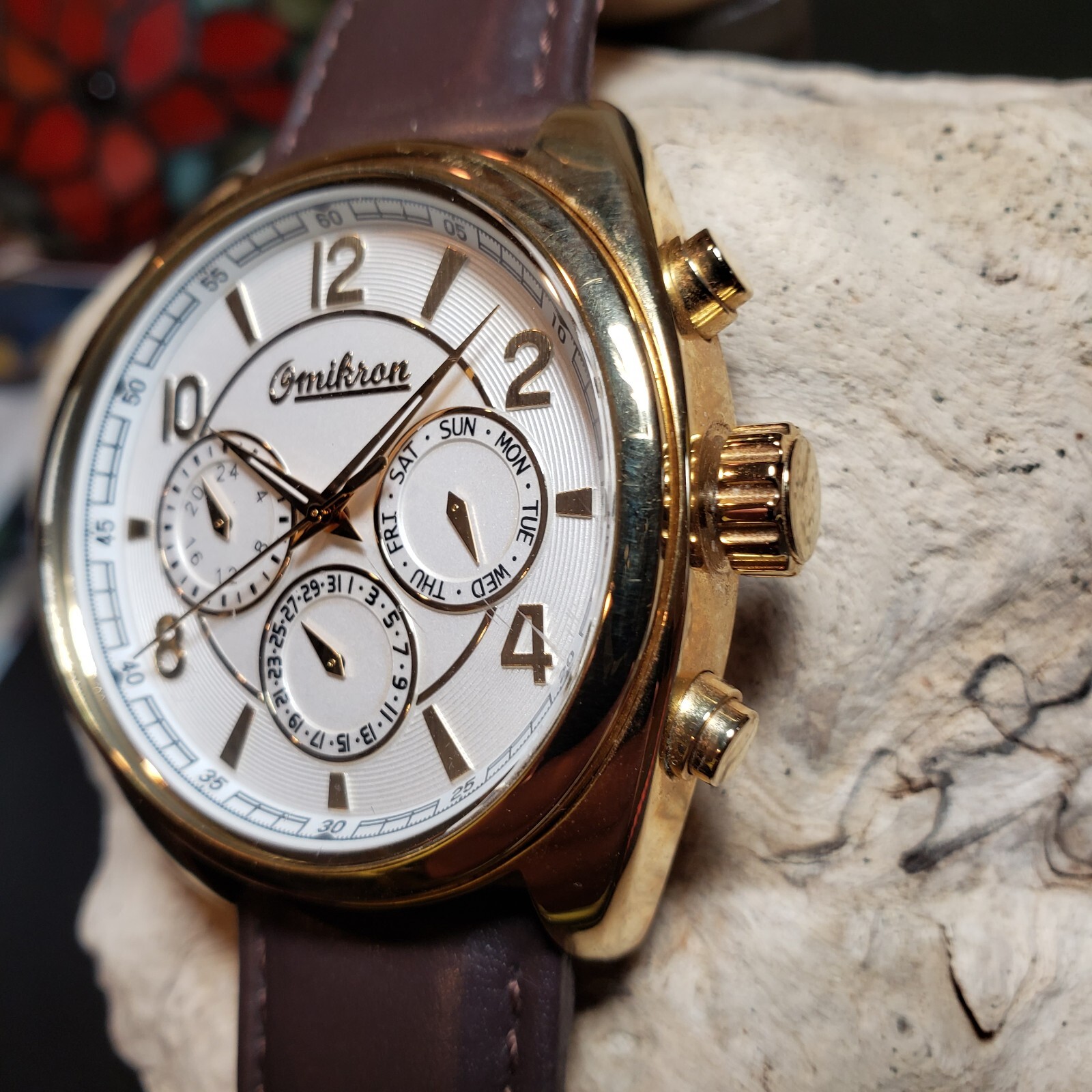 OMIKRON Striker Swiss Multi Function Gold Tone Men’s Luxury Dress Watch