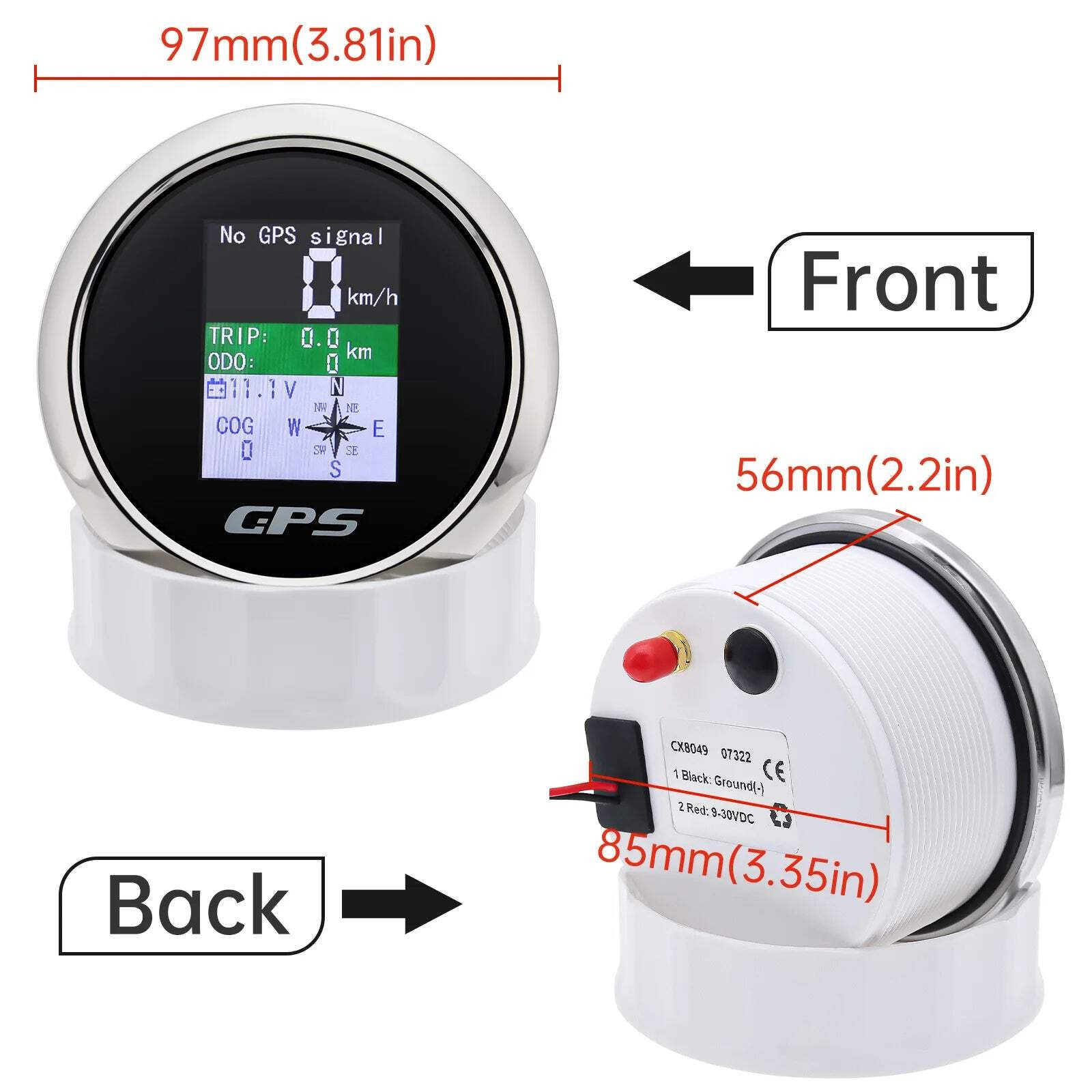 85mm Digital GPS Speedometer Odometer with GPS Antenna TFT Screen Waterproof Vol