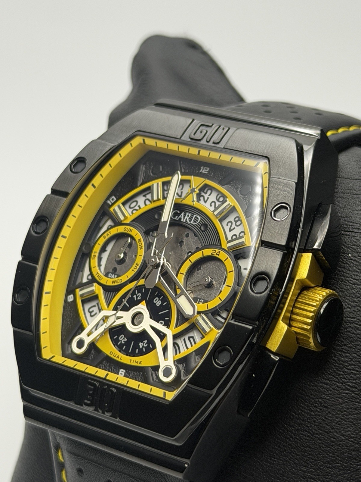 Égard Patriot Automatic Skeleton Dual Time Black Yellow Men’s Watch Box & Papers