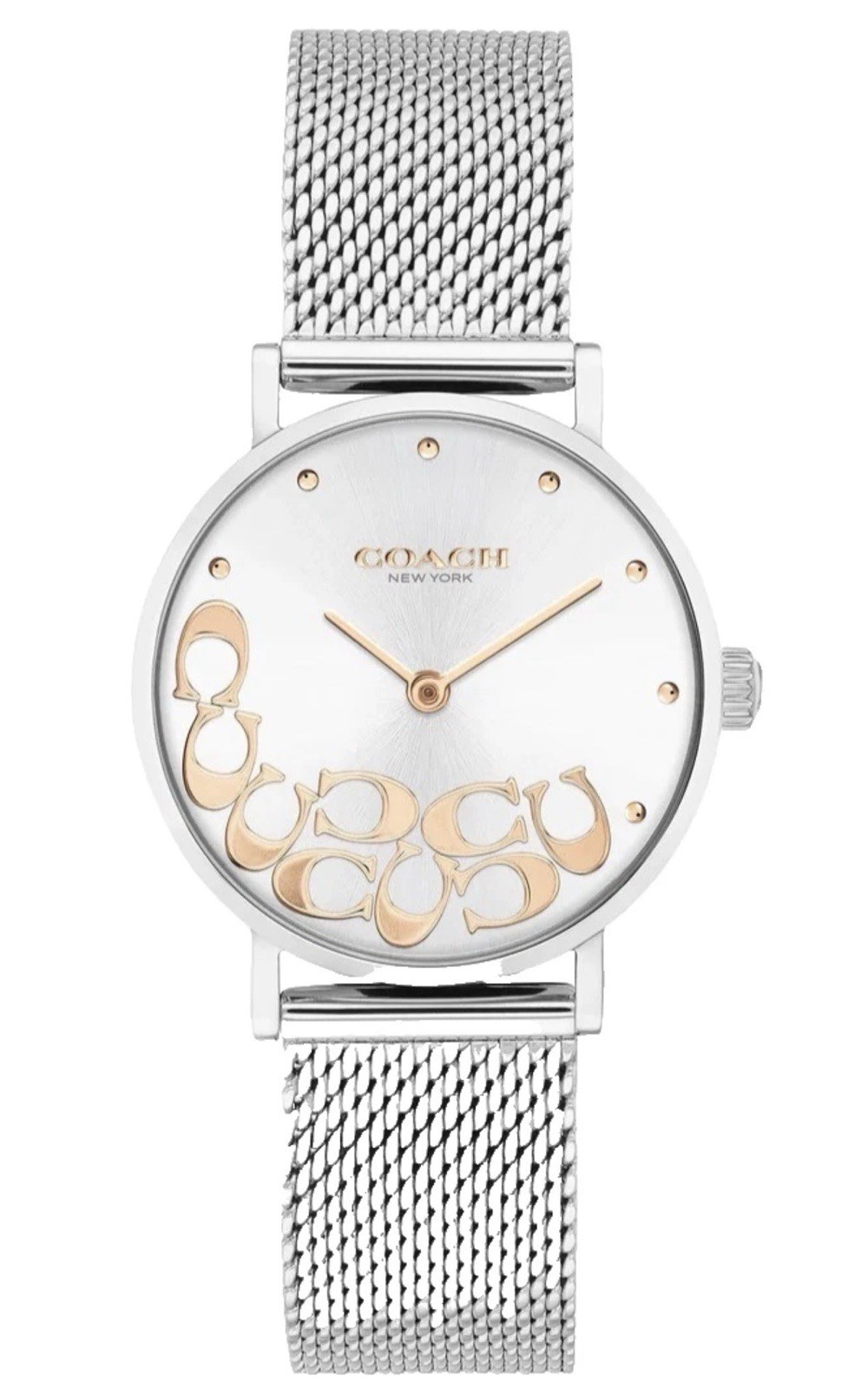 COACH PERRY 14503858 SILVER WHITE LOGO DIAL MESH STRAP 28MM WOMEN’S WATCH