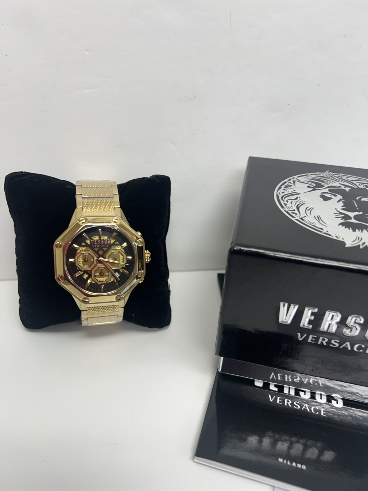 Versus Versace Palestro 45mm IP Yellow Bracelet Chronograph Watch VSP393421.
