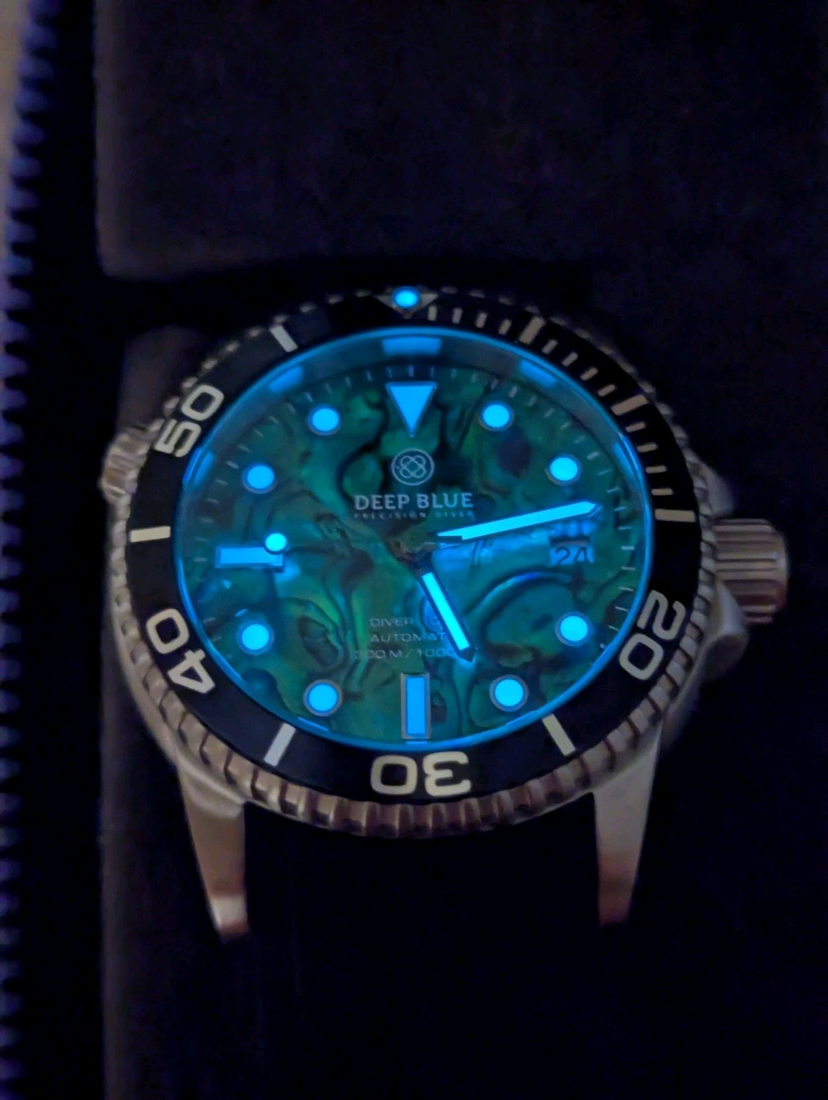 DEEP BLUE 40 MM DIVER 1000 AUTOMATIC BLACK CERAMIC BEZEL – GREEN ABALONE