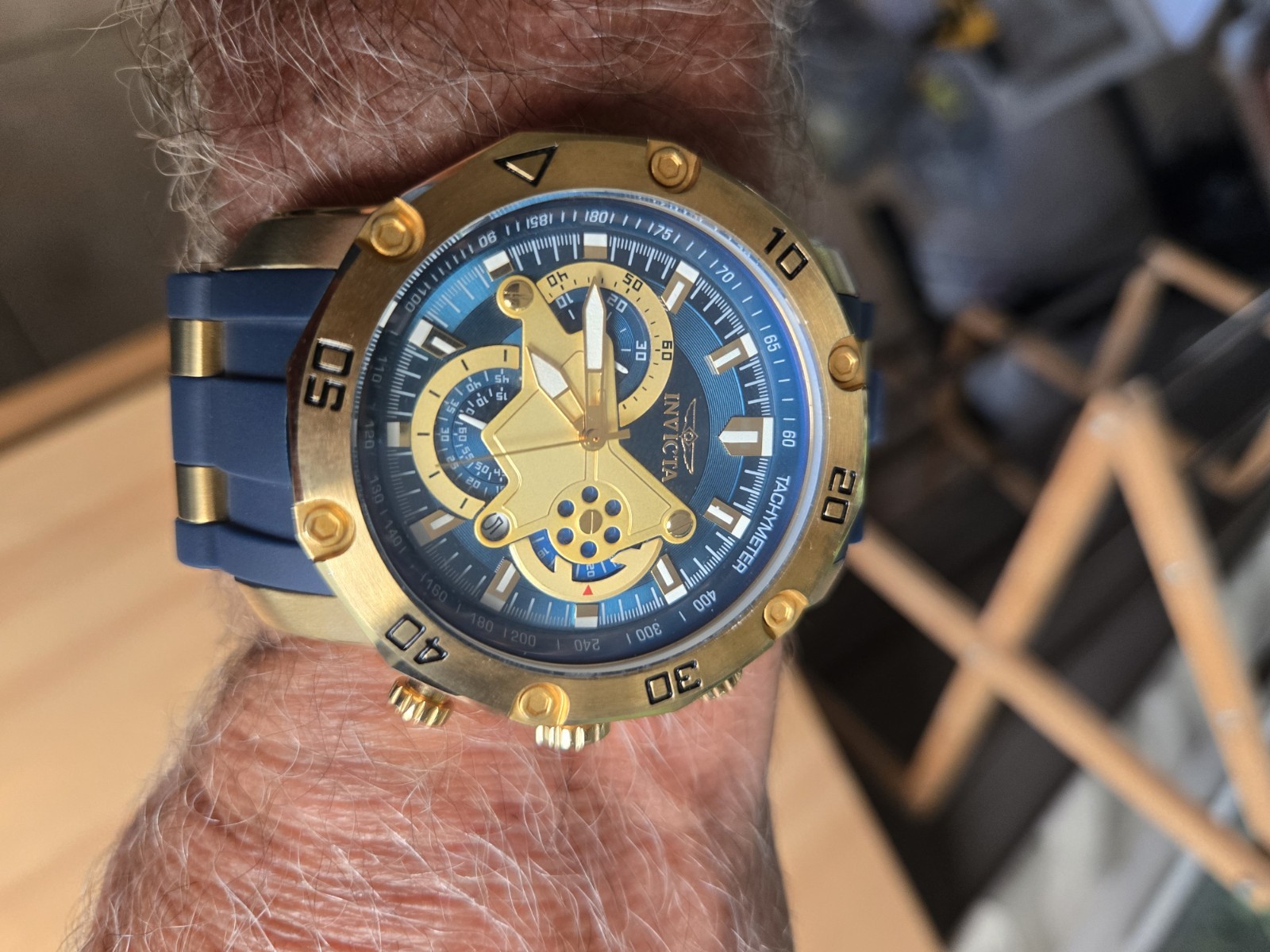 Two Brand New Bands! Invicta Pro Driver Scuba Chronograph Blue/Gold
