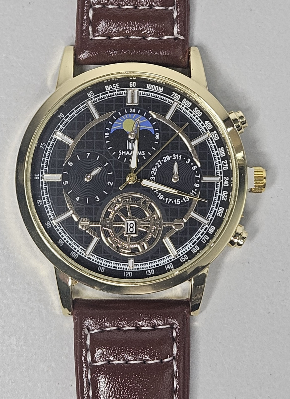 Men’S Quartz Watch Round Dial, Zinc Alloy Case Faux Leather Battery Powered