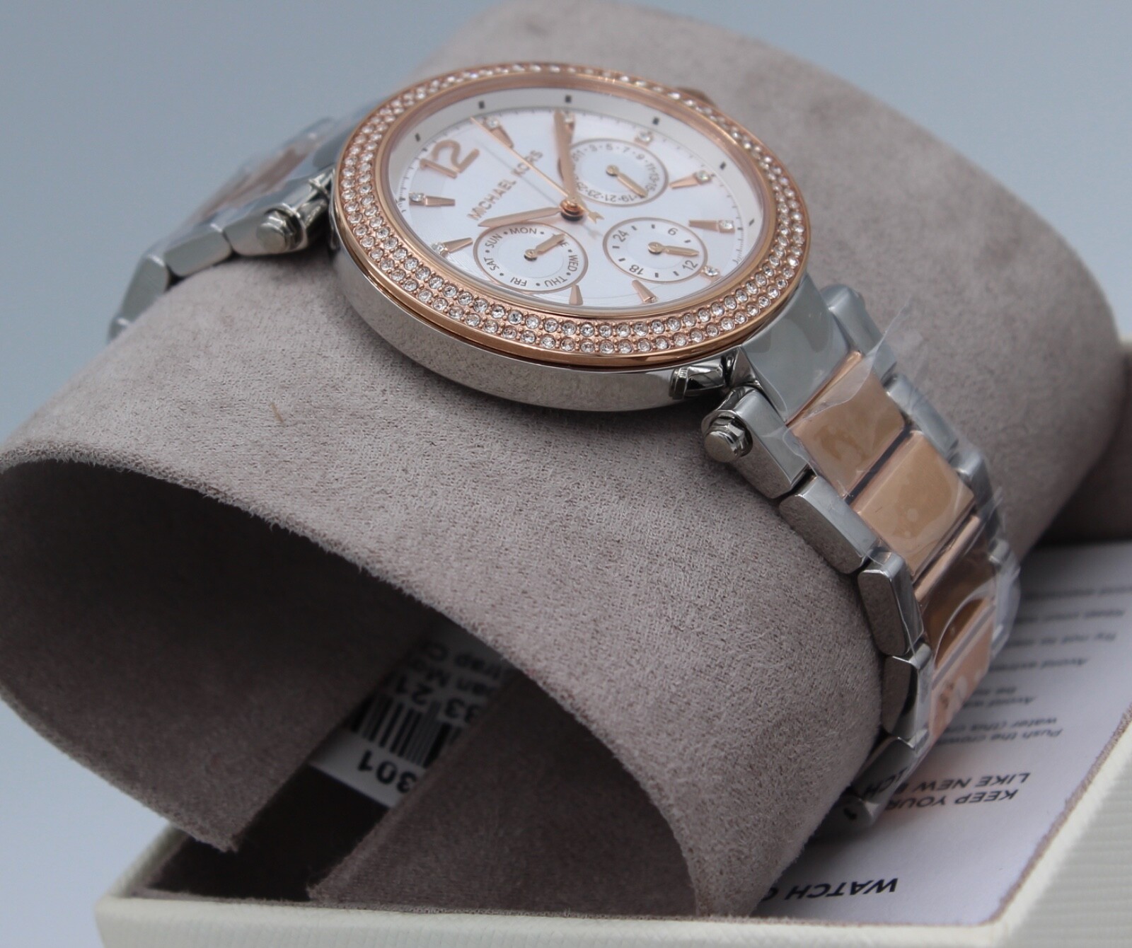 NEW AUTHENTIC MICHAEL KORS PARKER CHRONO SILVER ROSE GOLD MK6301 WOMEN’S WATCH
