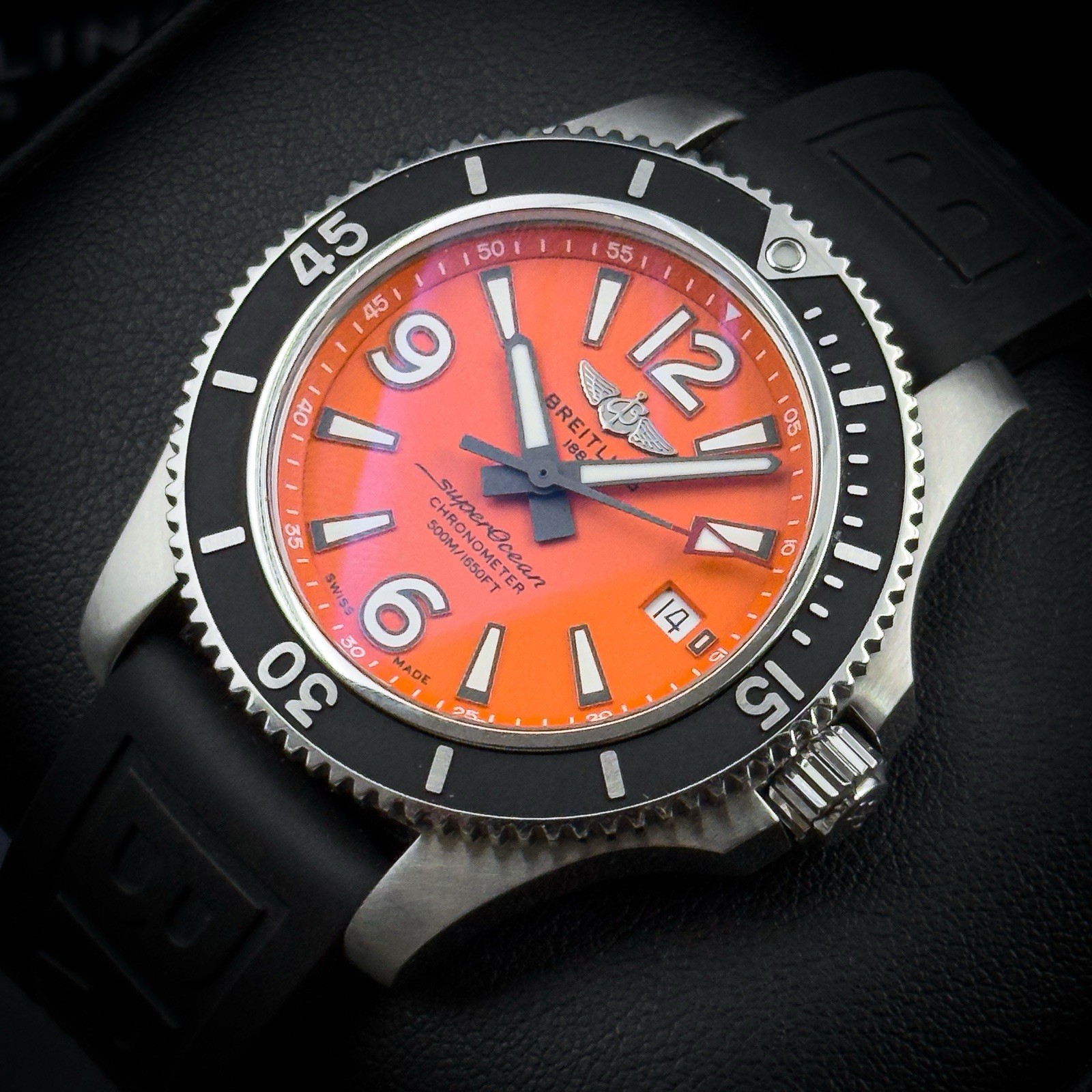 Breitling Superocean Automatic 42mm A17366 Orange Dial Rubber Strap Full Set