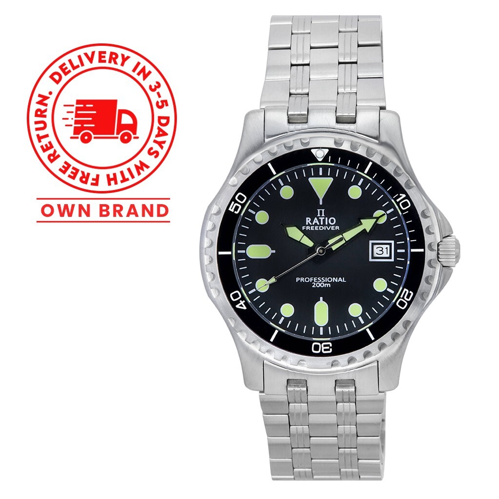 Ratio FreeDiver Professional Sapphire Black Dial Quartz RTF005 200M Men’s Watch