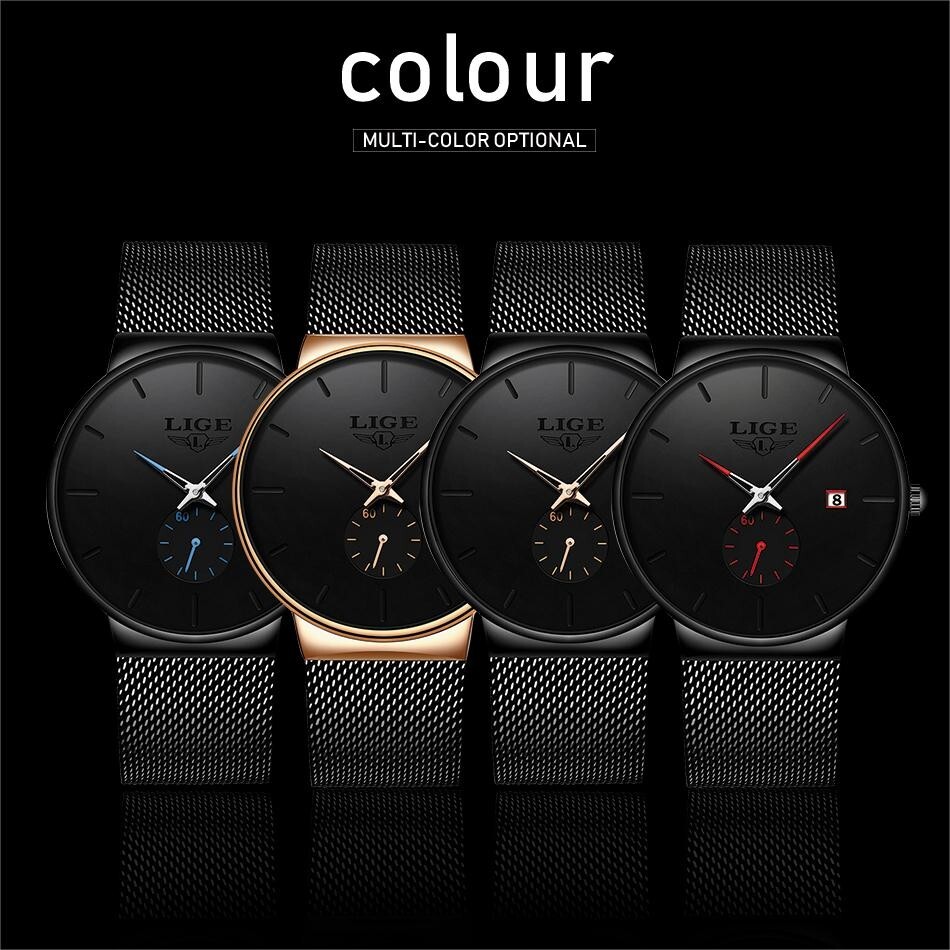 Ultra-thin Men Quartz Watch Stainless Steel Date Waterproof Casual Wristwatch