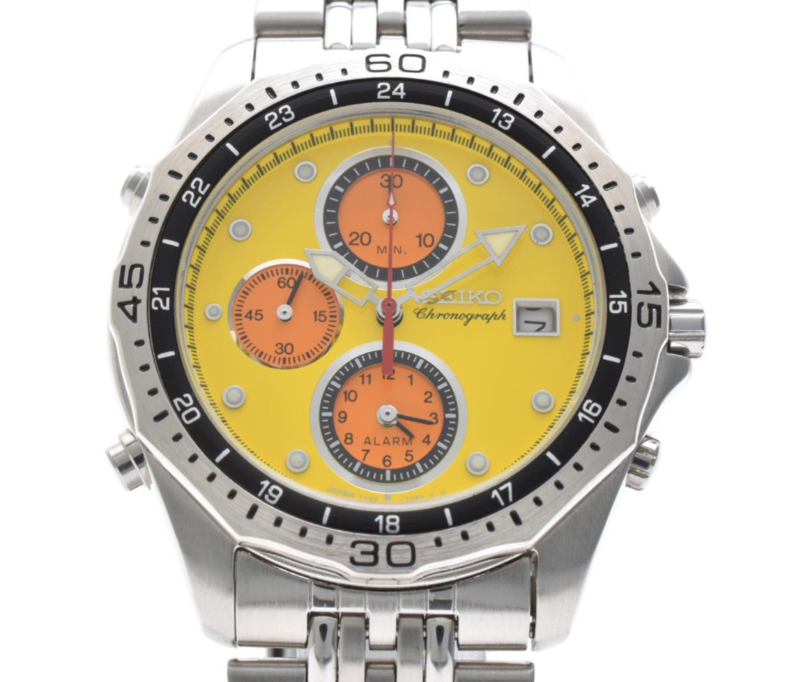 ▶️Seiko 7T32-7C30 Nagano Olympic Chronograph Quartz Yellow Dial Vintage Watch