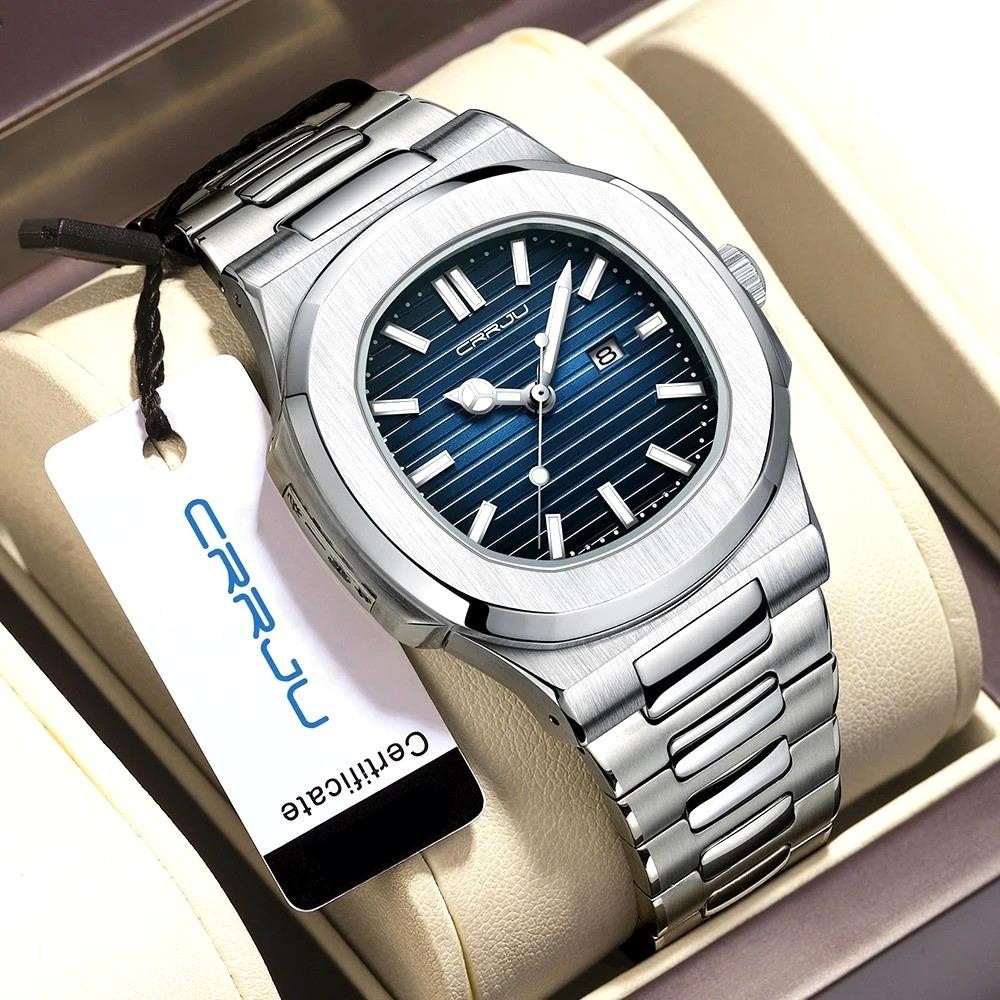 39MM CRRJU Luxury Quartz Men’s Watch 30M Waterproof Diver Stainless Luminous NEW