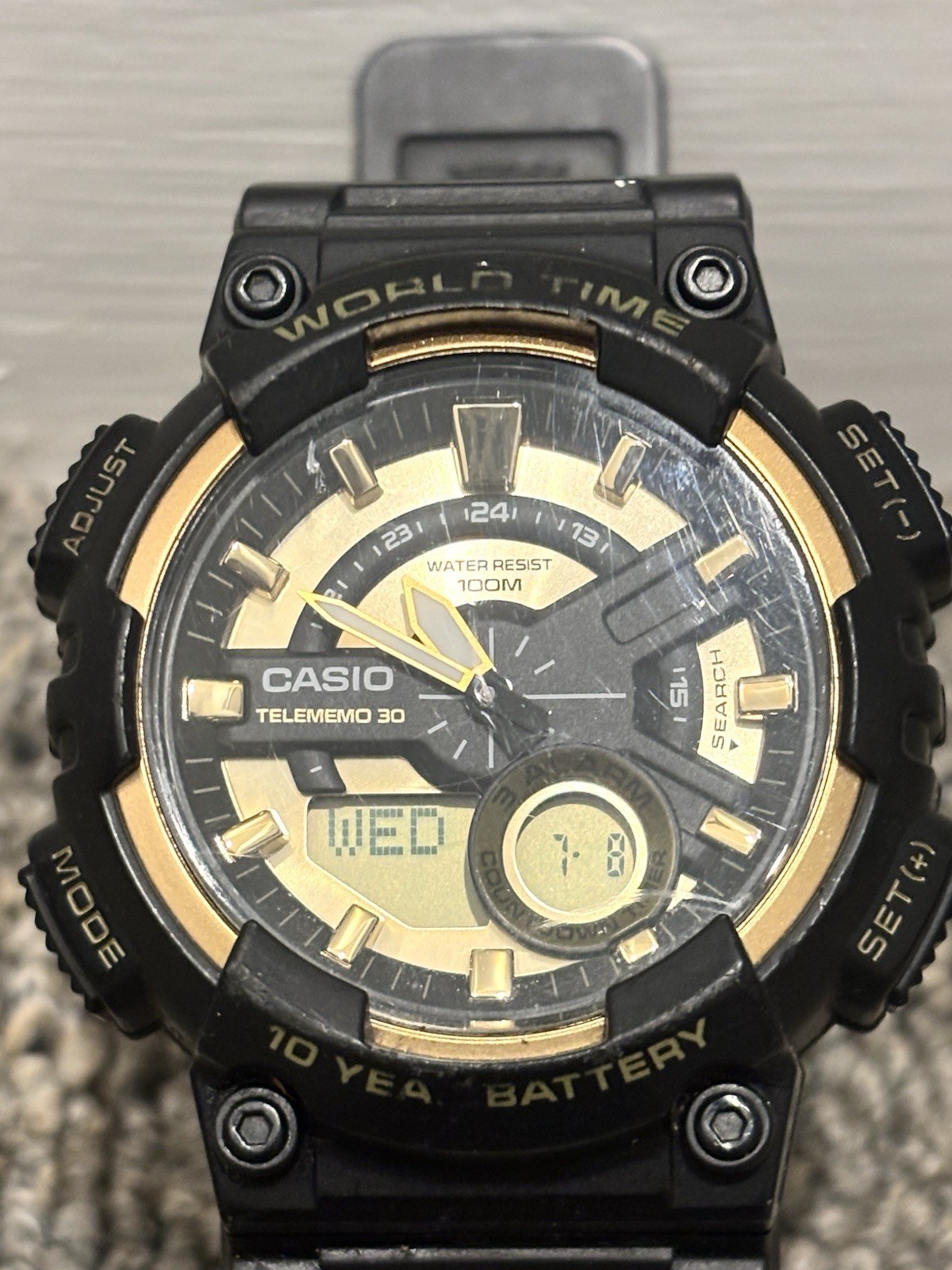 Casio Telememo 30 AEQ110 Gold Dial Resin Strap Men’s Watch