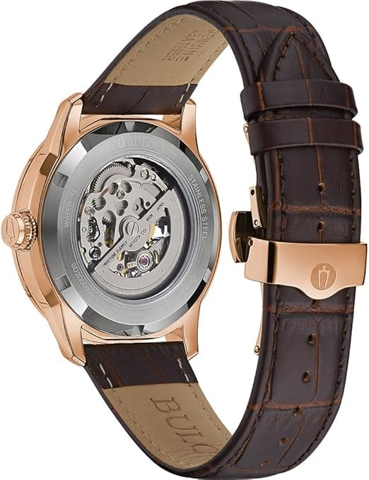 BULOVA Sutton Automatic Exhibition Dial Classic Mens Brown Gold Watch 30M 97A169