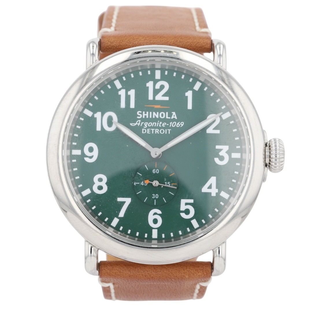 Shinola The Runwell Green Dial Quartz Stainless Steel Leather Strap Men’s Watch