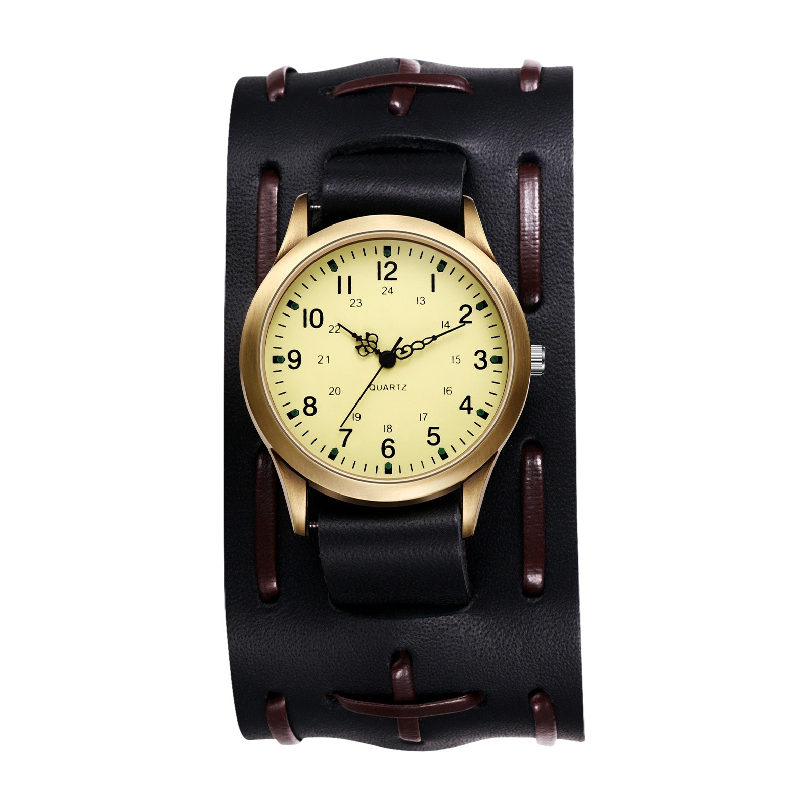 Unisex Classic Simplicity Bandage Genuine Leather Band Large Dial Wrist Watch