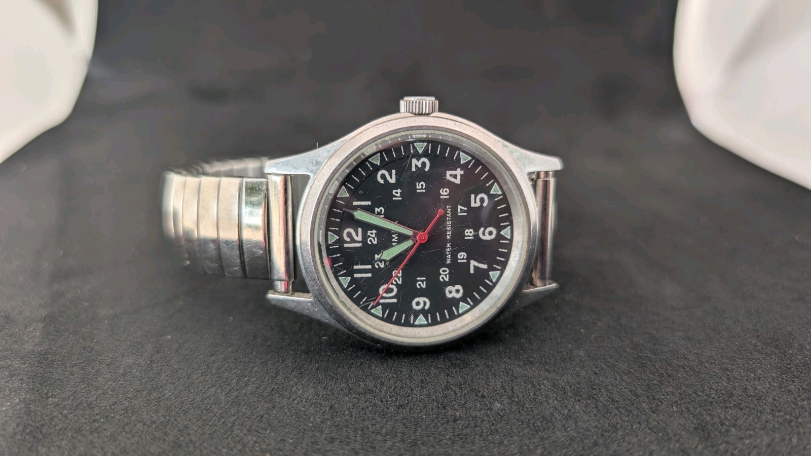 Timex J. Crew Circa 2008 Quartz Military Field Wristwatch Black Dial New Battery