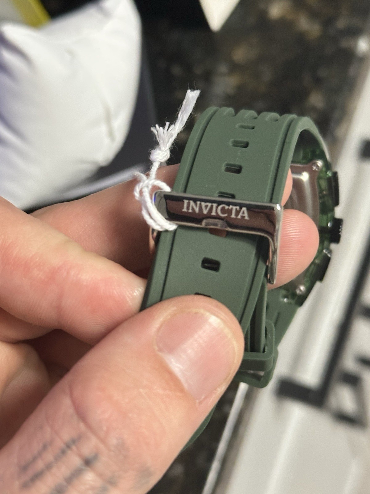 Invicta Men’s Chronograph Quartz Tonneau Watch Green Silicone Strap Box/Manual