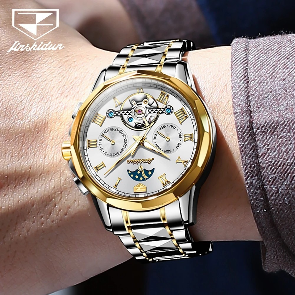 Automatic Mechanical Watch Waterproof Moon Phase Luxury Dial Men Men’s Strap
