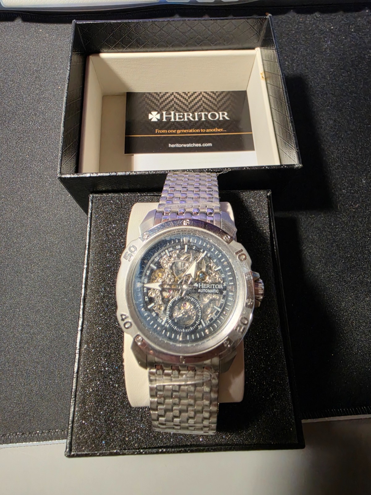 Heritor Automatic Conrad/Carter Black Skeleton Dial Stainless Steel Men’s Watch