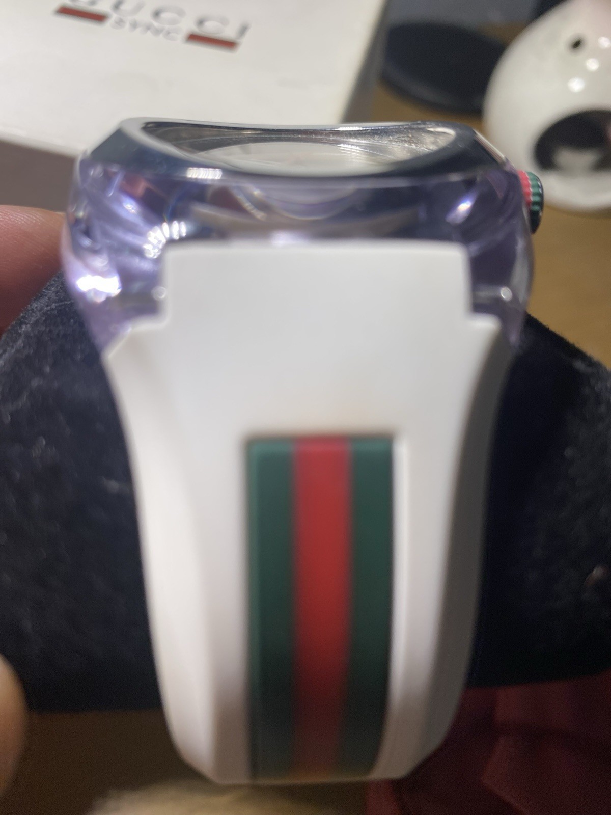 Gucci Sync 46mm Clear Transparent Nylon Case with White Rubber Straps