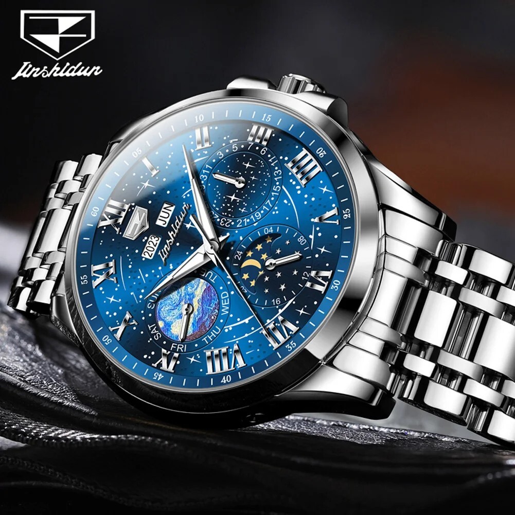 Automatic Mechanical Waterproof Luxury Watch Men Sky Moon Phase Men’s Strap