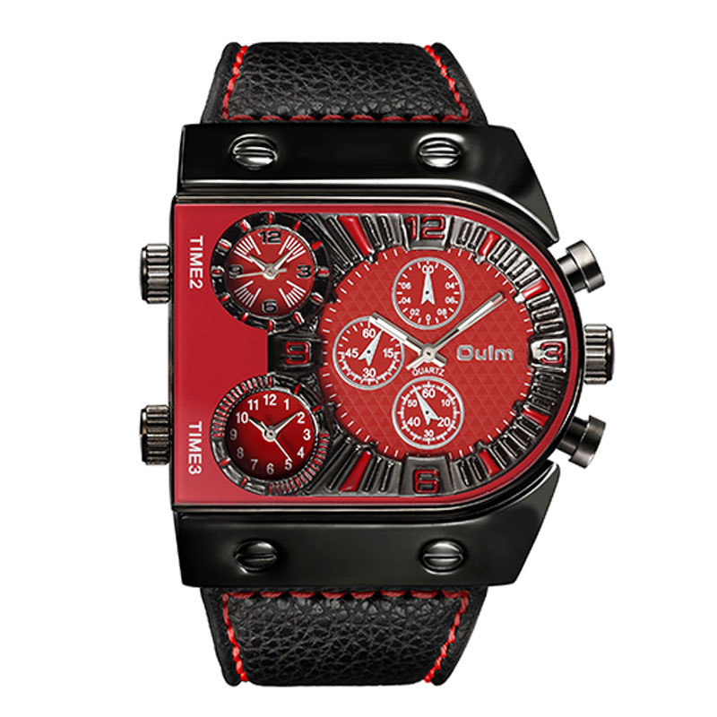 OULM Casual Men’s Multiple Time Zone Military Quartz Wrist Watches Leather Strap