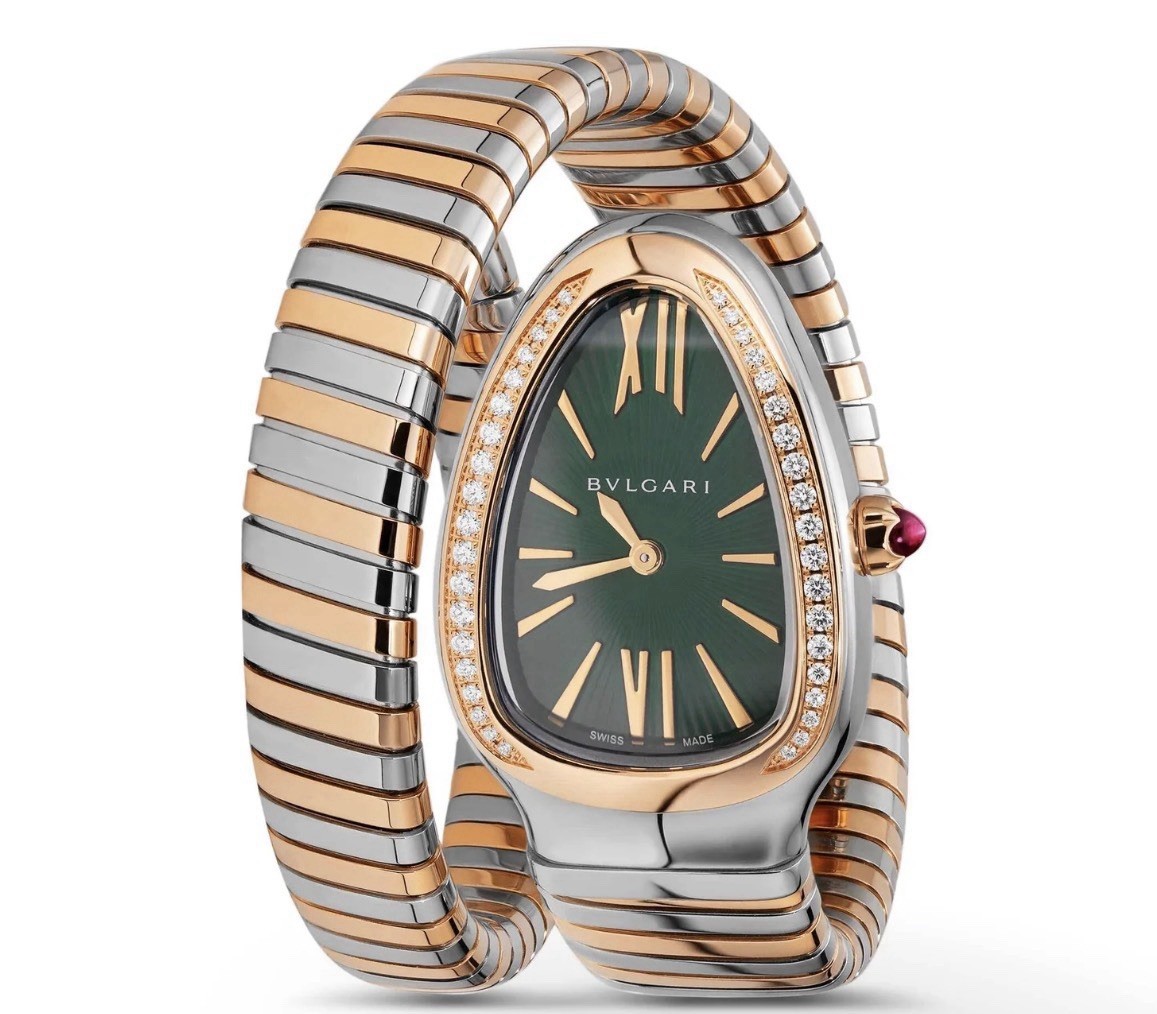 BVLGARI Serpenti Tubogas Green Dial Diamond Bezel Two-Tone Quartz 35mm