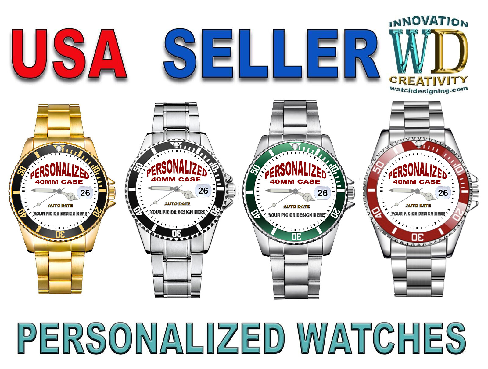 Personalized Watch custom Logo Pic Photo men’s women’s NEW Quartz WR 3ATM