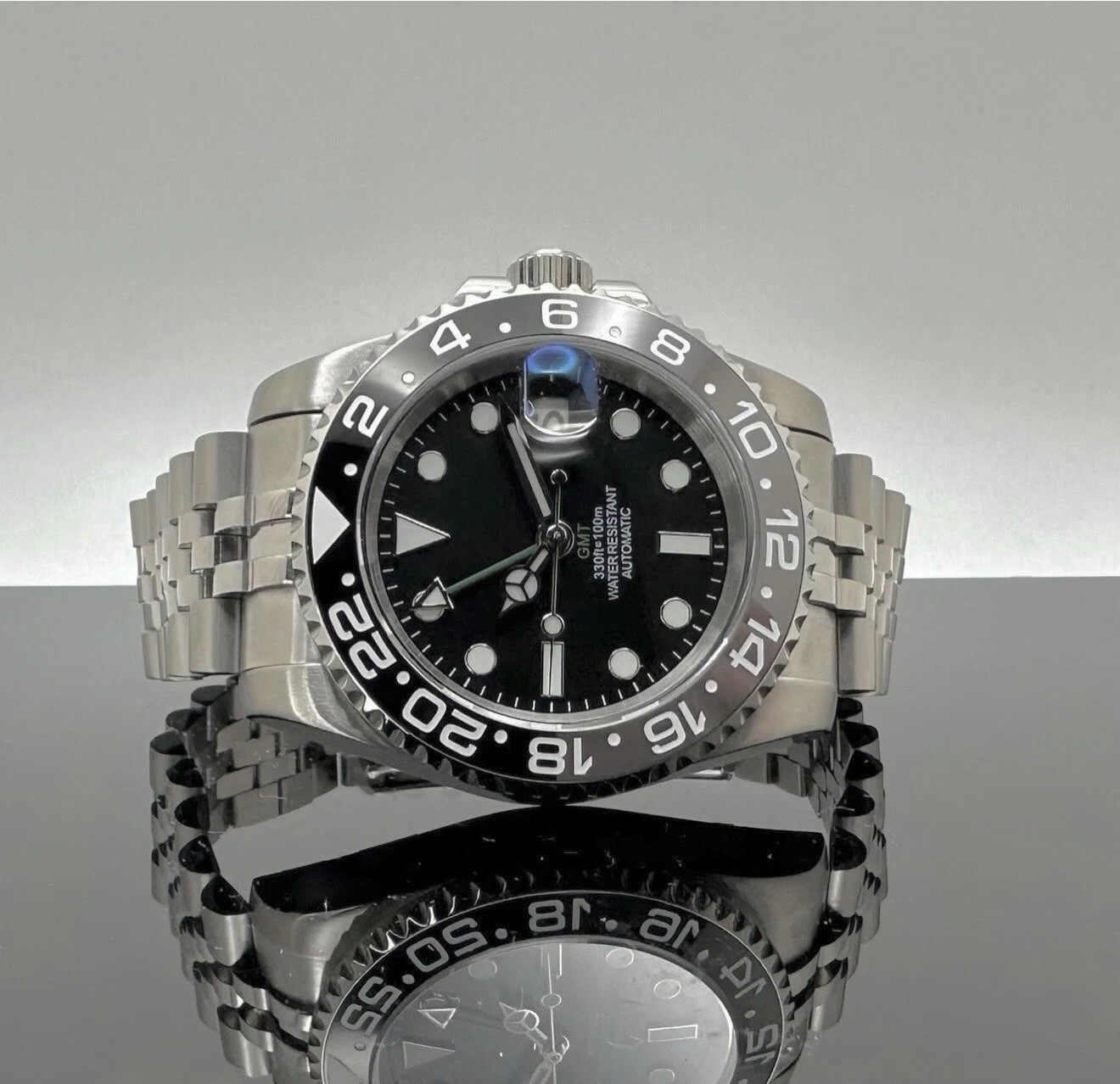 Custom 40mm GMT Style Diver “Bruce Wayne” Black Grey Mod Watch NH34 Automatic