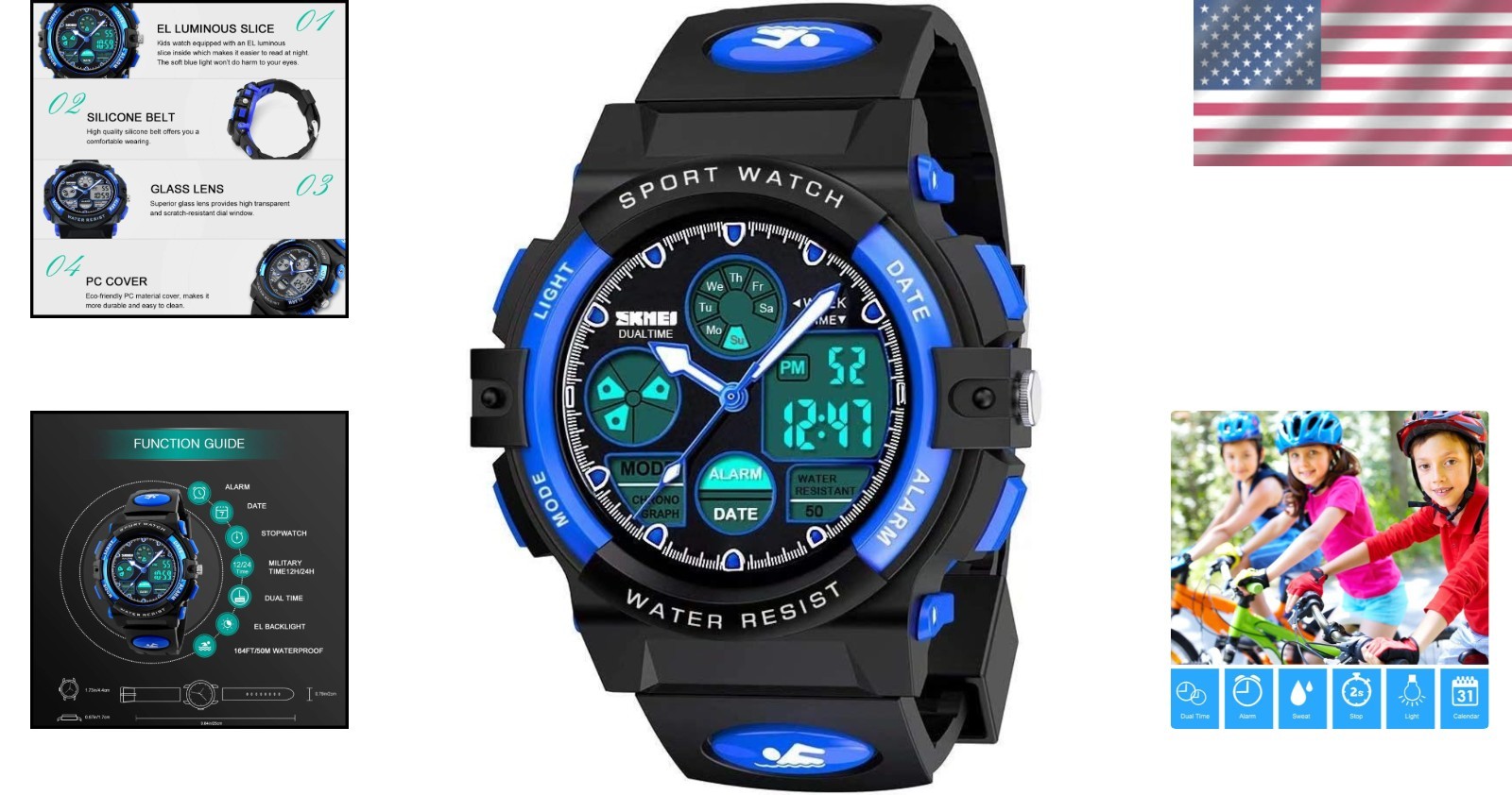 Multi-Function Kids Sport Watch with EL Night-Light – Perfect for Ages 5-16