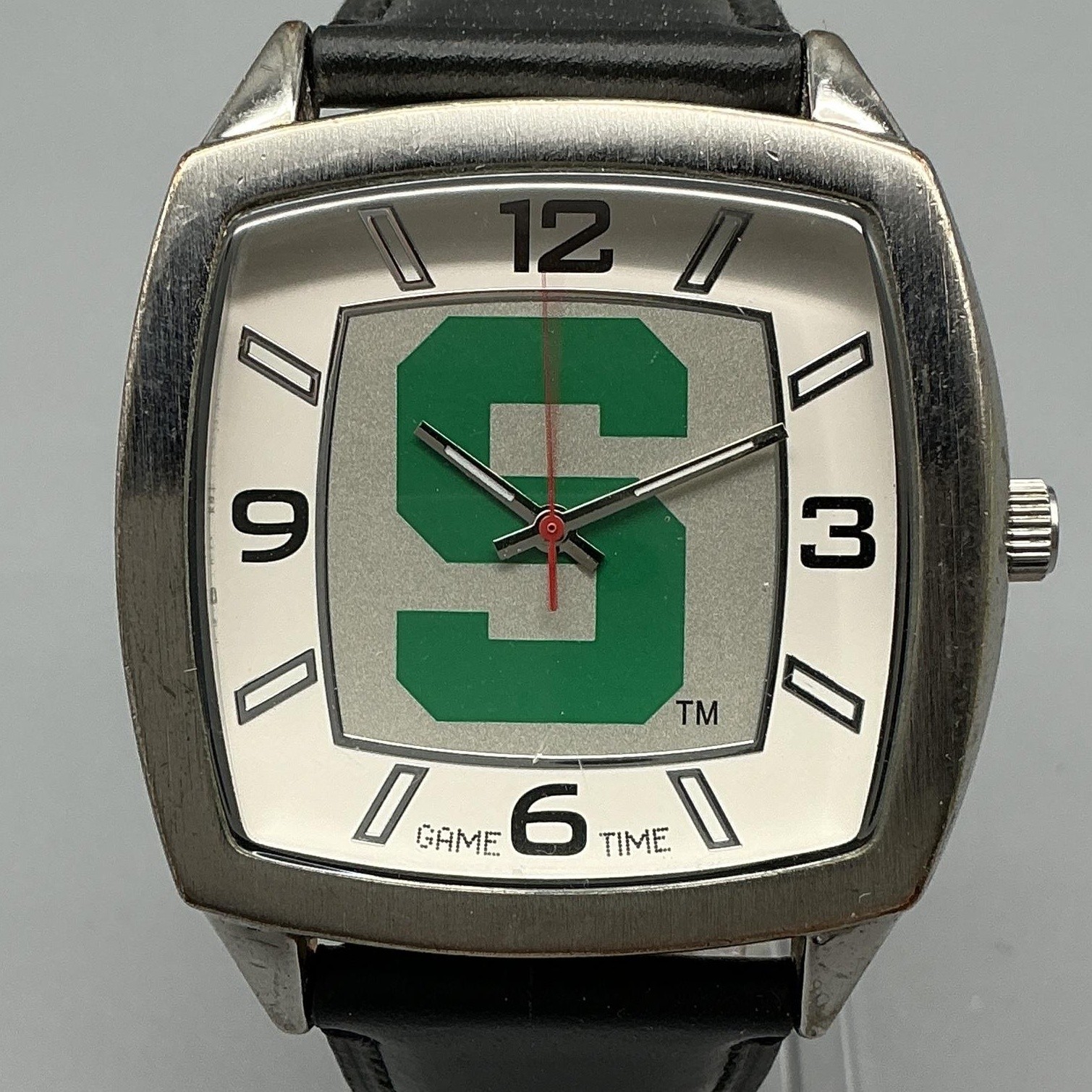 Game Time Mens Watch 42mm Michigan State Spartans Black Leather New Battery